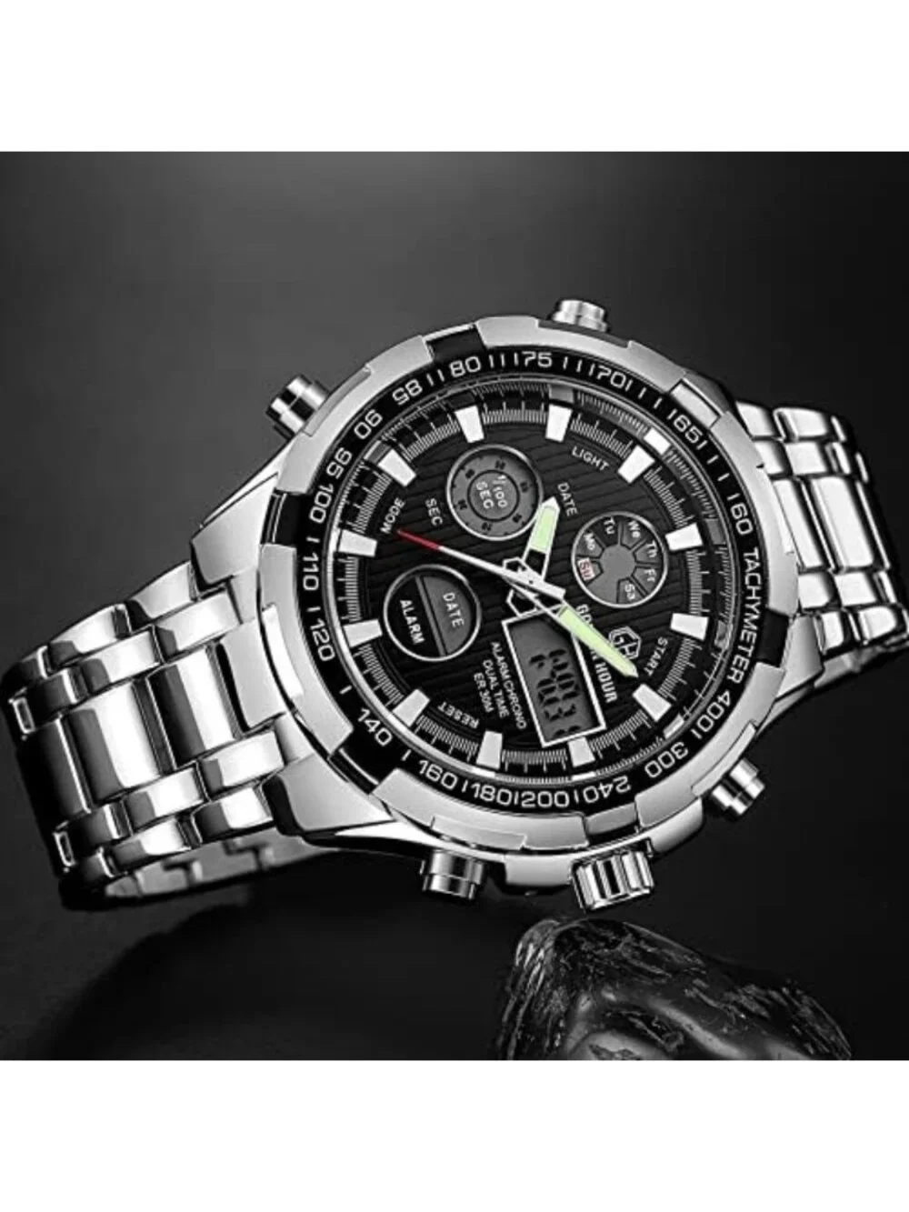 Luxury Waterproof Stainless Steel Analog-Digital Watch for Men - Outdoor Sport